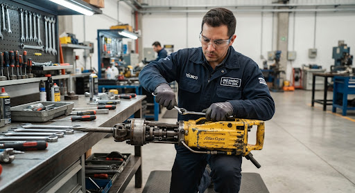 Trabajo de reparación de maquinaria en obra